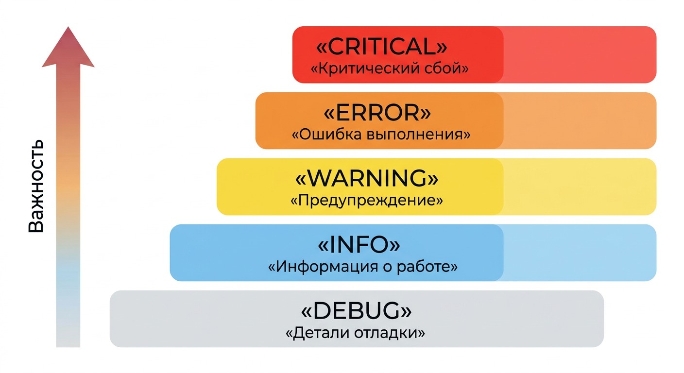 Уровни логирования Python от DEBUG до CRITICAL с пояснениями