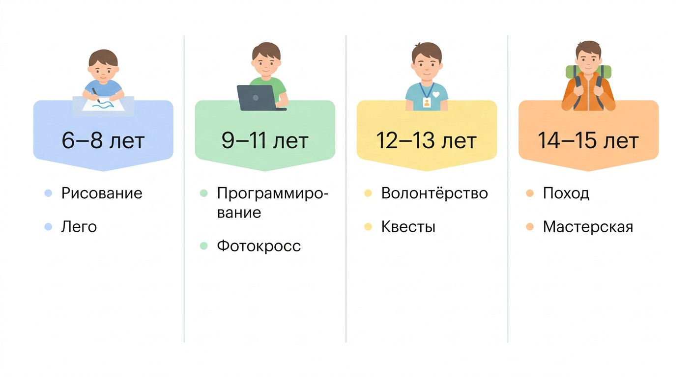 Возрастная карта занятий для детей 6–15 лет на каникулах