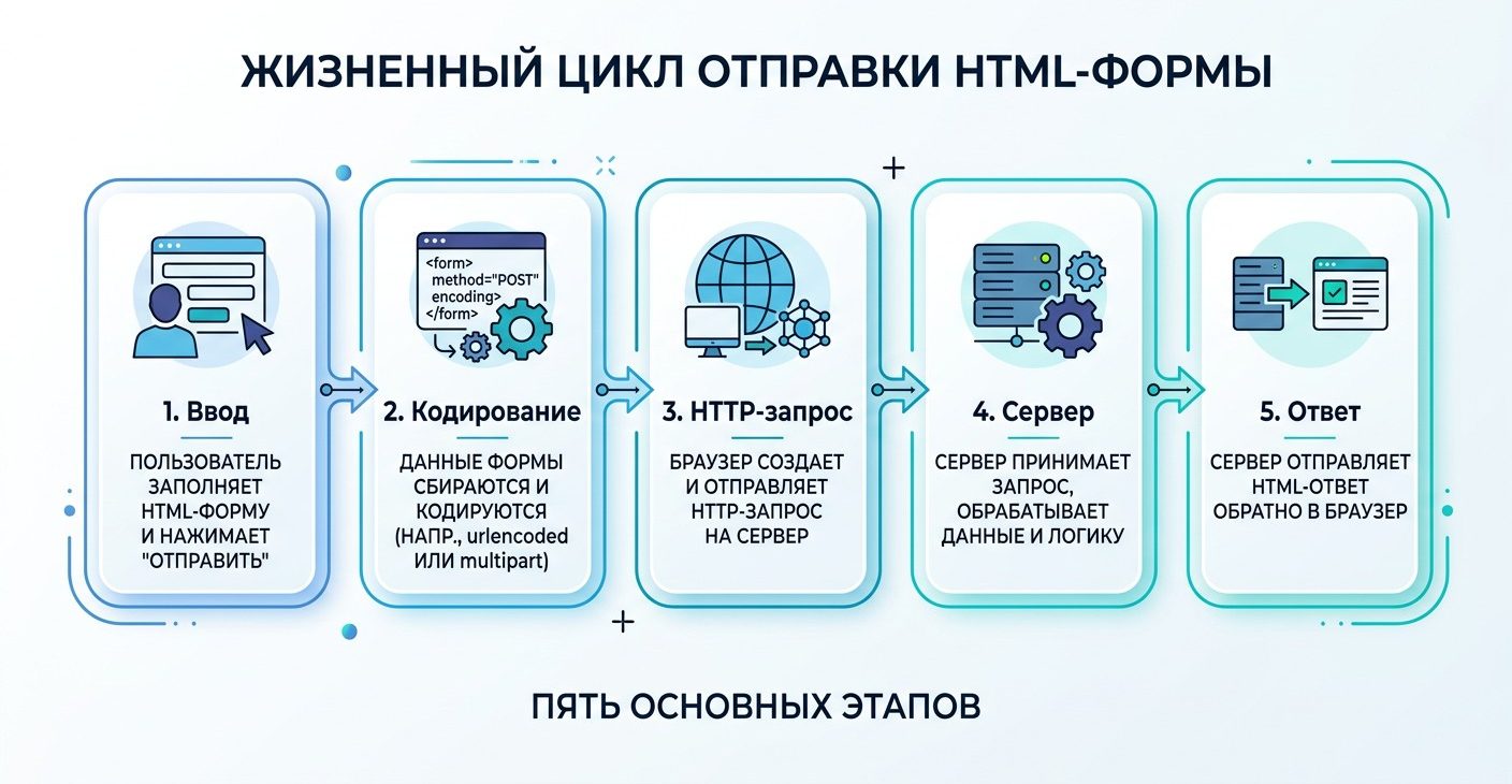 Жизненный цикл отправки HTML-формы: пять шагов от ввода до ответа сервера